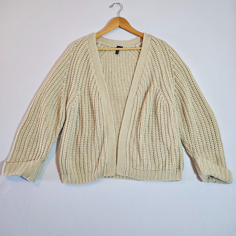 Moon & Madison Cardigan Sweater Womens Small Beige Open Front Winter Chunky Knit